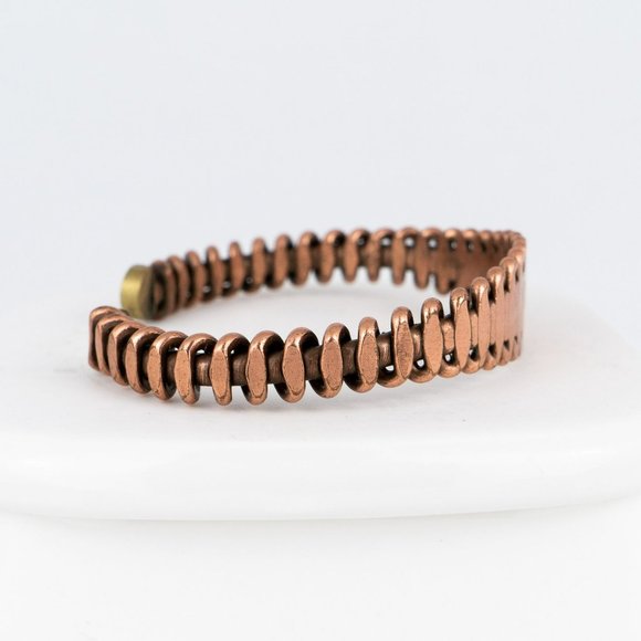 Mixed Metal Cuff Bracelet Copper Brass Wrapped Handmade S Shape Graduated Bangle - Picture 7 of 8
